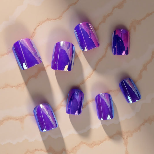 Mystical Twilight Dream Press On Nail Set Short Square Stylish Purple Gradient Shine