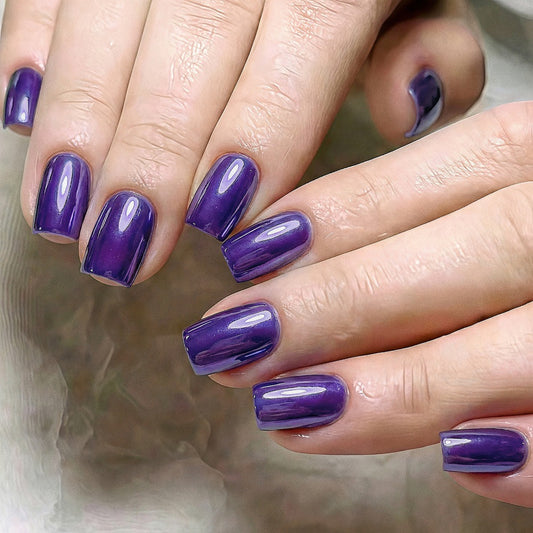 Mystical Glamour Short Square Glossy Purple Press On Nail Set with Shimmering Finish