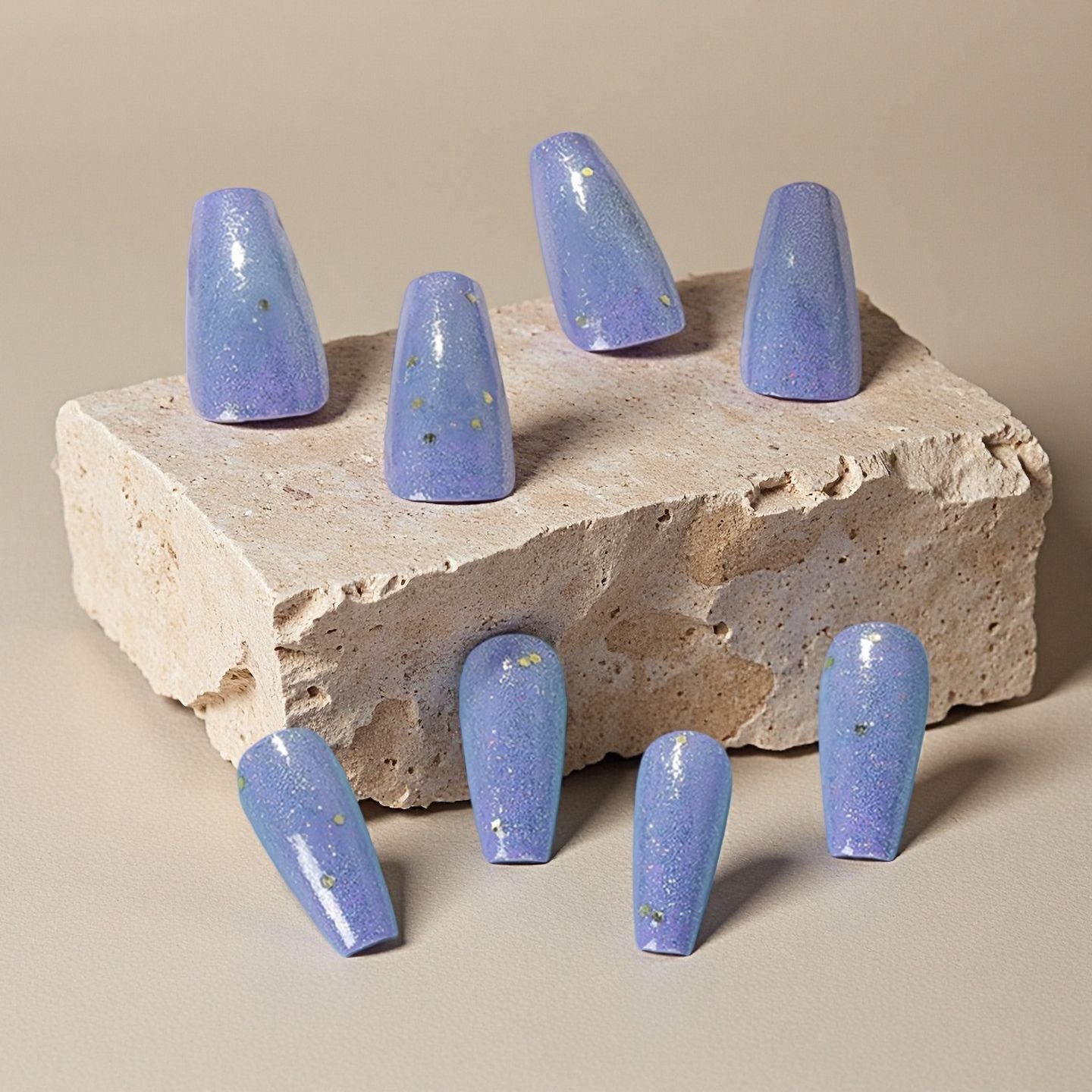 Dreamy Lavender Long Coffin Press-On Nail Set with Glitter Accents