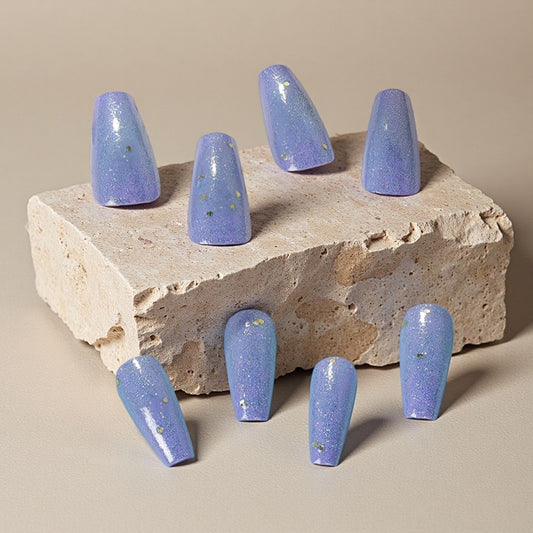 Dreamy Lavender Long Coffin Press-On Nail Set with Glitter Accents
