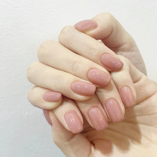 Elegant Blossom Medium Oval Blush Pink Press On Nail Set with Glossy Finish