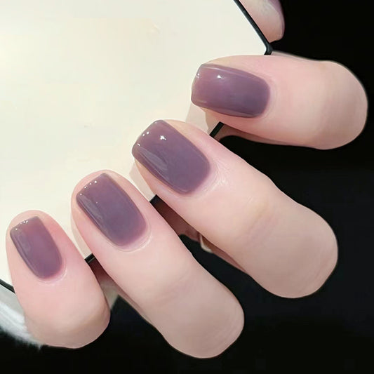 Elegant Lavender Short Square Press On Nail Set with Glossy Finish for Chic Look