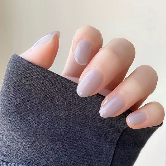 Whimsical Elegance Short Oval Shaped Soft Lavender Press On Nail Set with Glimmering Finish