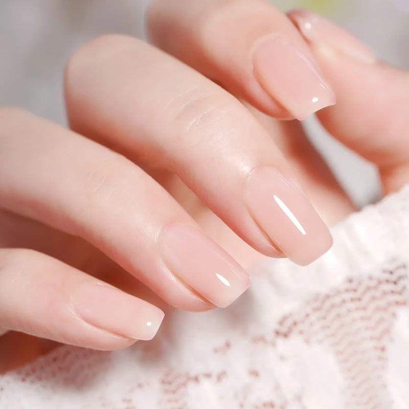 Whimsical Elegance Medium Square Beige Press On Nail Set with Glossy Finish