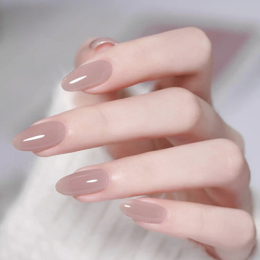 Glamorous Elegance Oversized Medium Almond Shaped Soft Beige Press On Nail Set with a Perfect Gloss Finish