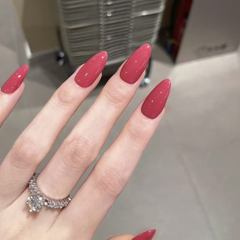 Glamorous Elegance Long Almond Shaped Rose Pink Glossy Press On Nail Set with Stunning Shine