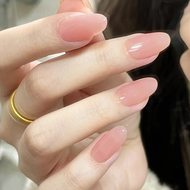 Sunkissed Serenity Medium Almond Shaped Blush Pink Press On Nail Set with Glossy Finish