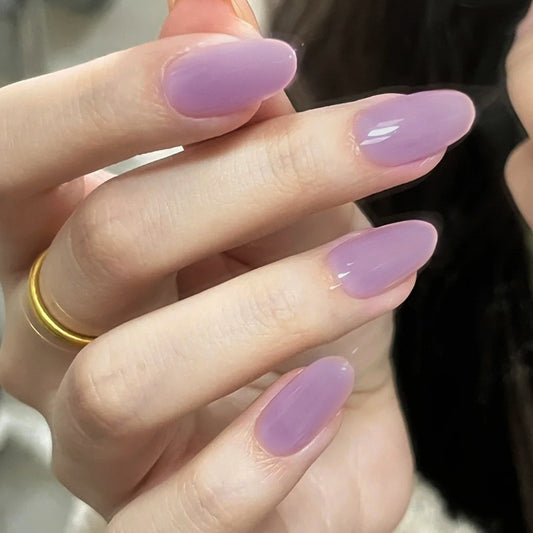 Whimsical Lavender Elegance Medium Oval Shaped Sheer Finish Press On Nail Set