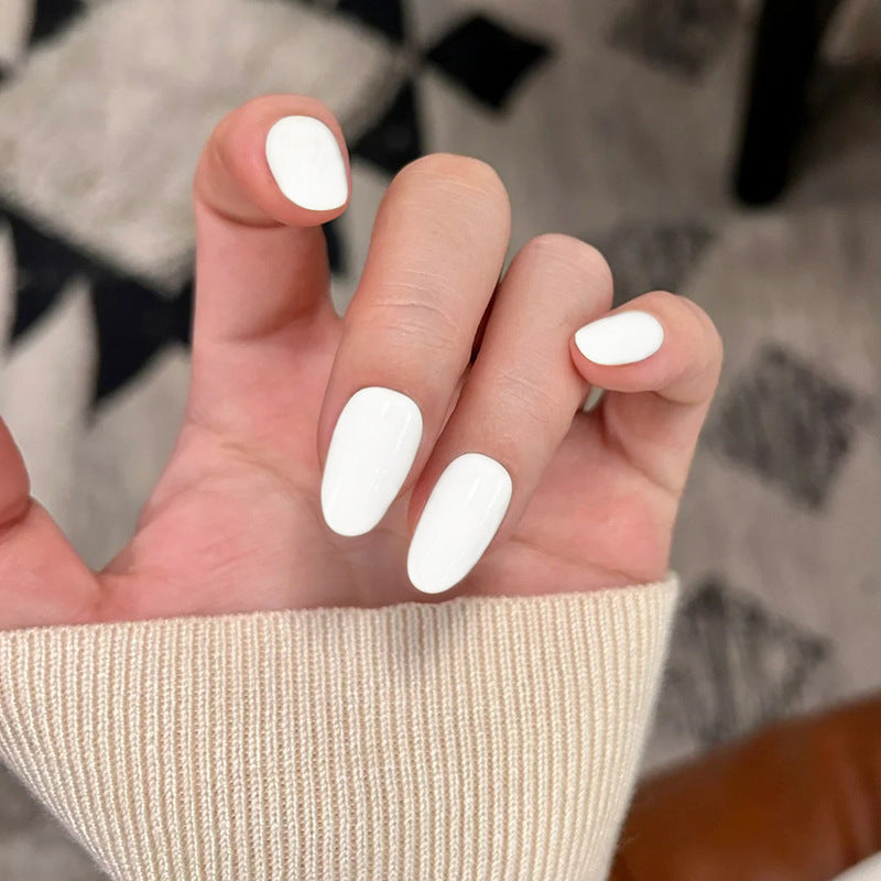 Chic Serenity Medium Oval Length Glossy White Press On Nail Set with Sleek Finish