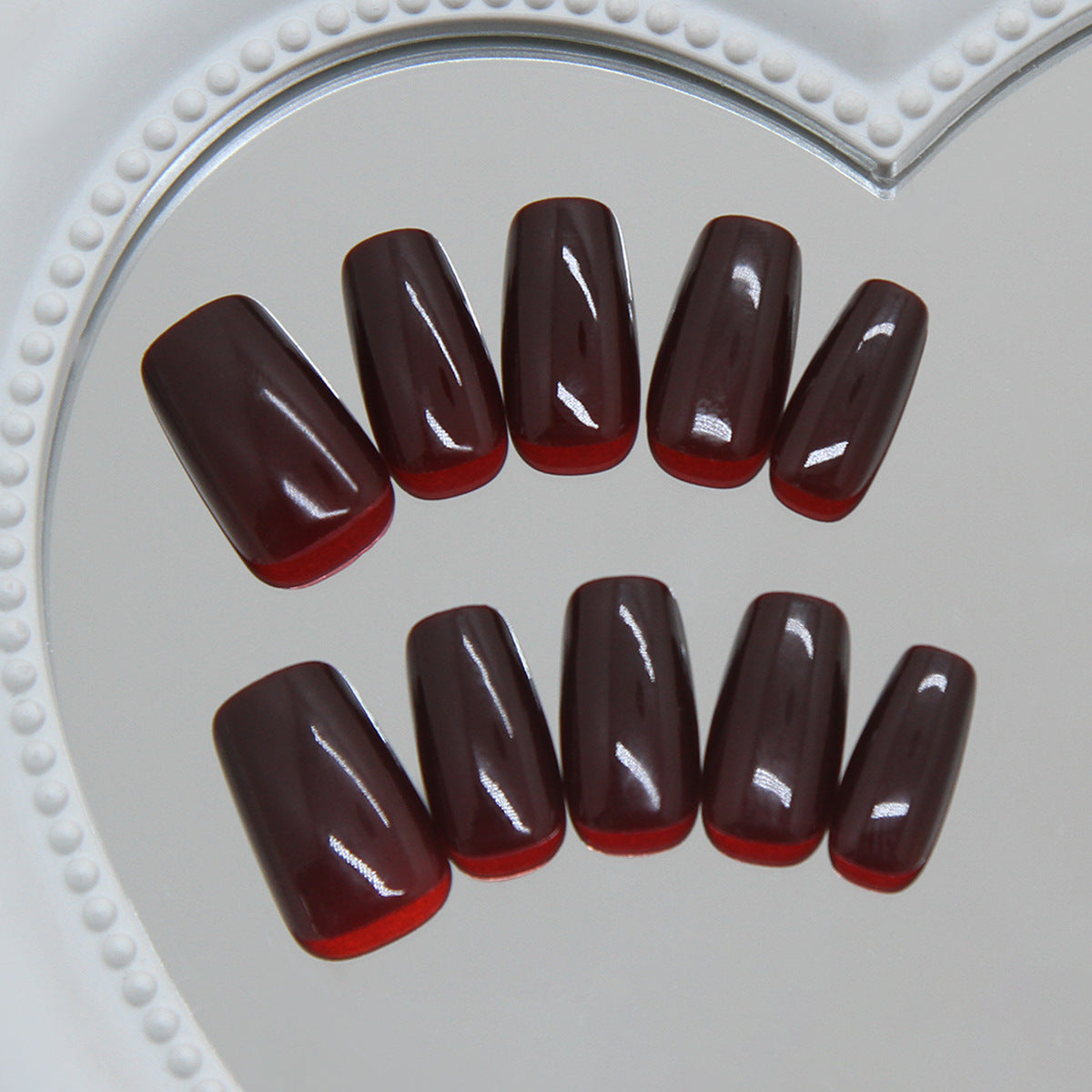 Gothic Elegance Long Square Deep Burgundy Press On Nail Set with Shine Finish