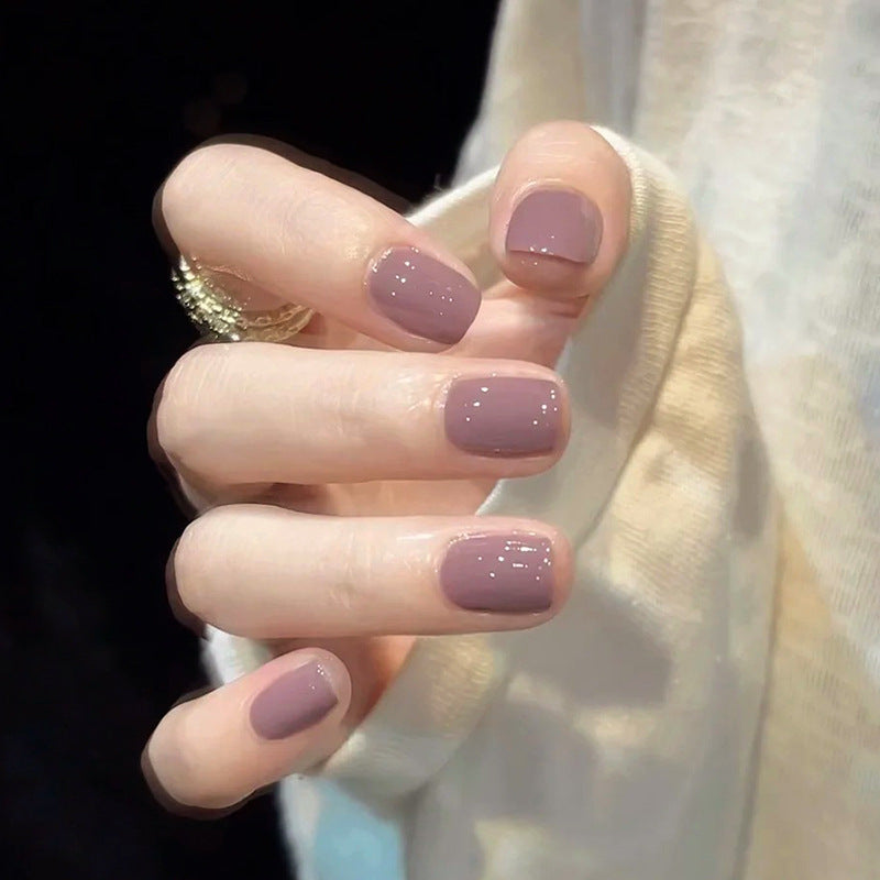 Chic Elegance Short Square Dusty Mauve Glossy Finish Press On Nail Set