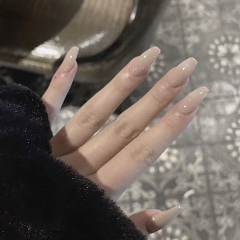 Elegant Evening Medium Coffin Beige Press On Nail Set with Shimmer Accent