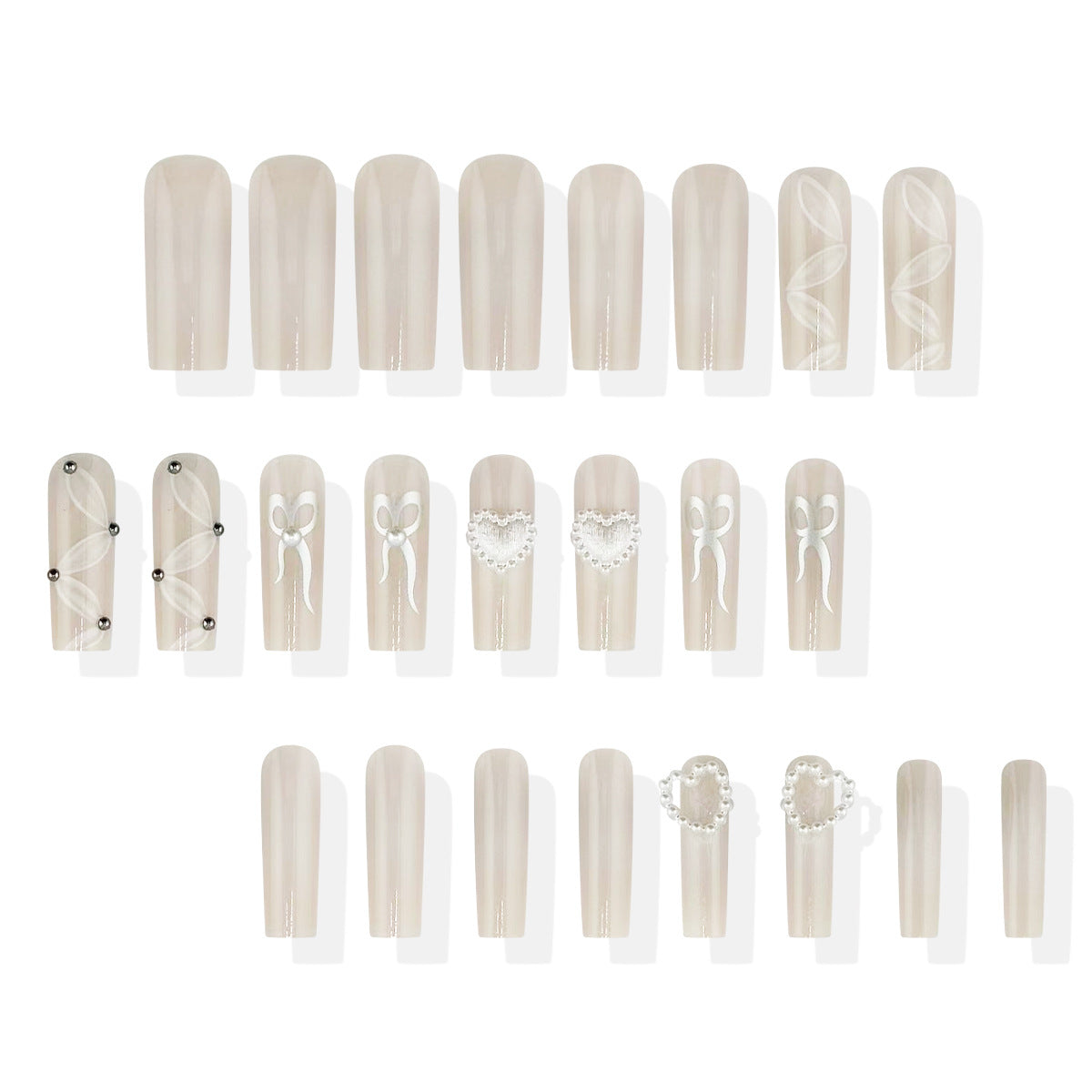 Elegant Celebration Long Square Beige Press-On Nail Set with Whimsical Designs and Charming Accents