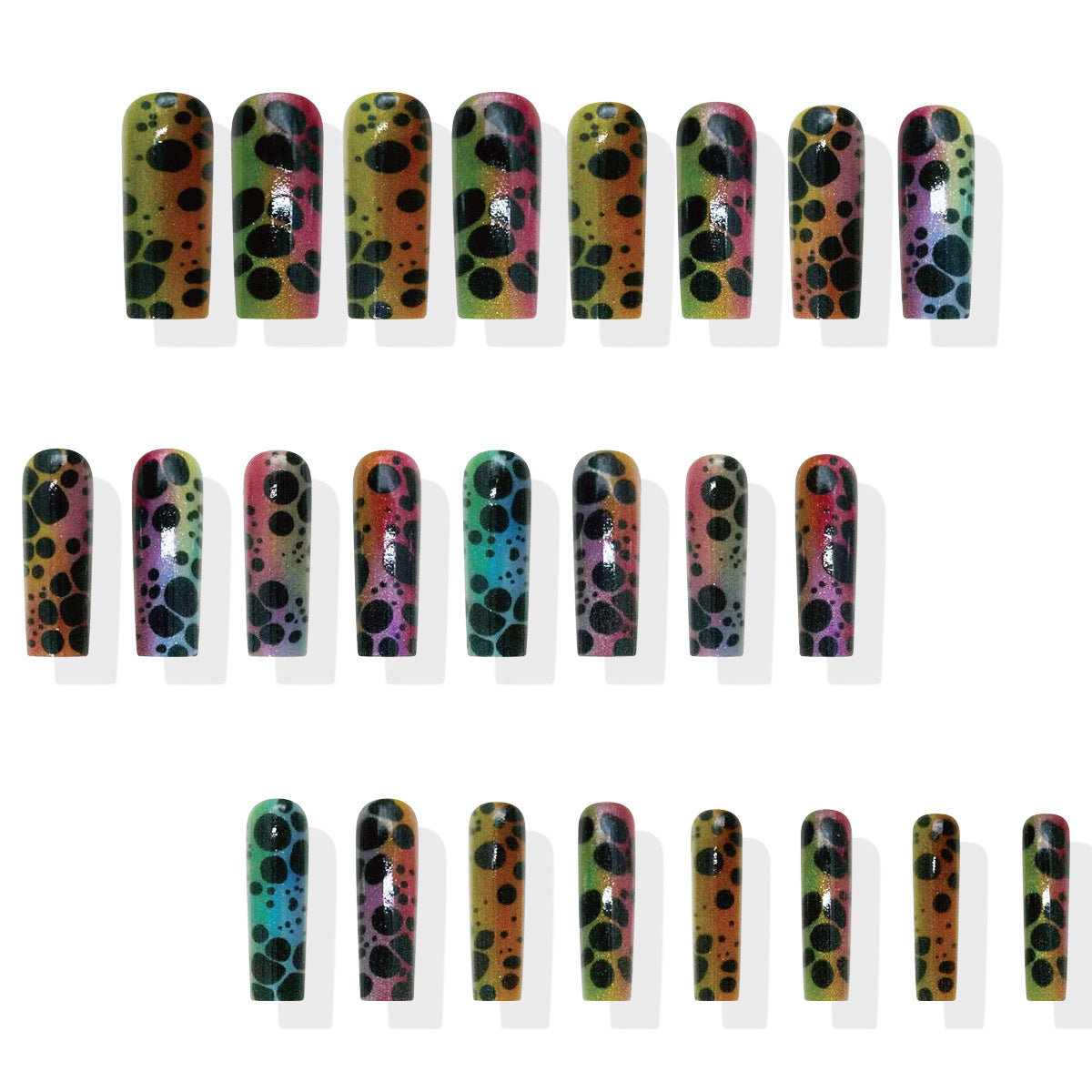 Whimsical Universe Long Square Multi-Colored Press On Nail Set with Unique Speckled Design