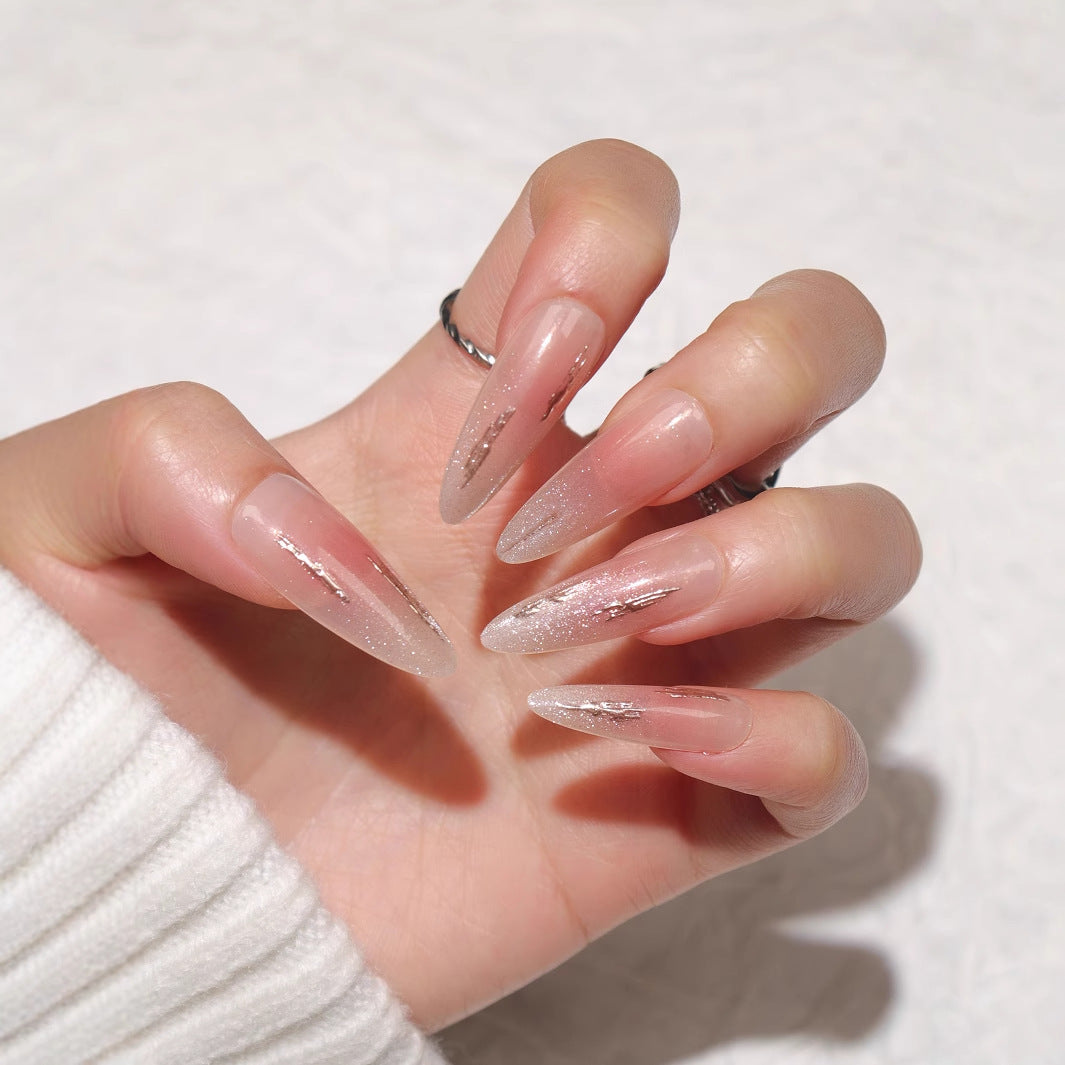 Glamorous Elegance Long Almond Shape Soft Pink with Dazzling Glitter Accents Press on Nail Set