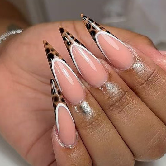 Savannah Style Elegant Long Stiletto Beige Brown Leopard Print Nail Set