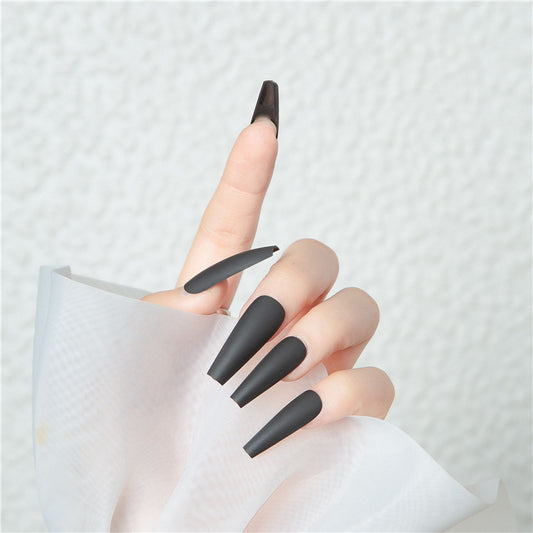 Gothic Elegance Long Coffin Black Matte Press On Nails with Unique Tapered Design