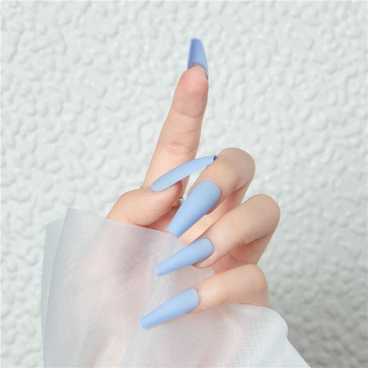 Dreamy Sky Princess Long Coffin Matte Blue Press On Nail Set with Unique Improvised Design