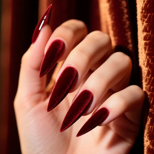 Elegant Mystique Velvety Long Stiletto Deep Red Press On Nail Set
