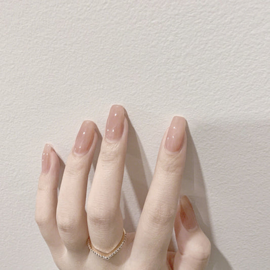 Elegant Affair Medium Coffin Beige Press On Nails with a Glossy Finish