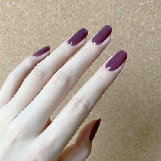 Elegant Evening Medium Squoval Burgundy Press On Nails with Glossy Finish