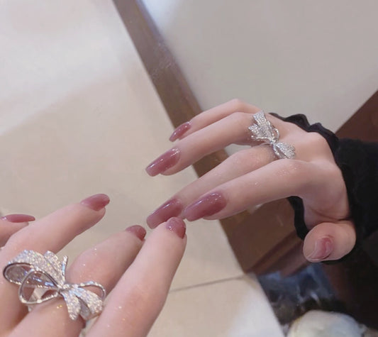 Elegant Evening Long Coffin Mauve Press On Nails with Glossy Finish