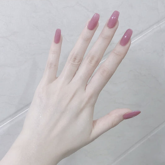Glamour Chic Medium Coffin Dusty Pink Press On Nails with Glossy Finish