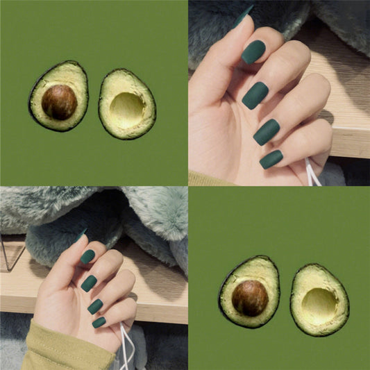Tropical Avocado Charm Medium Square Deep Green Matte Finish Press On Nail Set