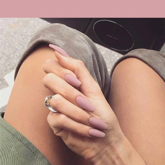 Elegant Matte Finish Long Coffin Mauve Press On Nail Set with Durable Design