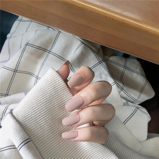 Elegant Affair Medium Square Beige Matte Press On Nail Set for a Sleek Manicure Look