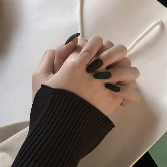 Elegant Midnight Matte Medium Oval Black Press on Nails with Comfort Fit Adhesive Technology