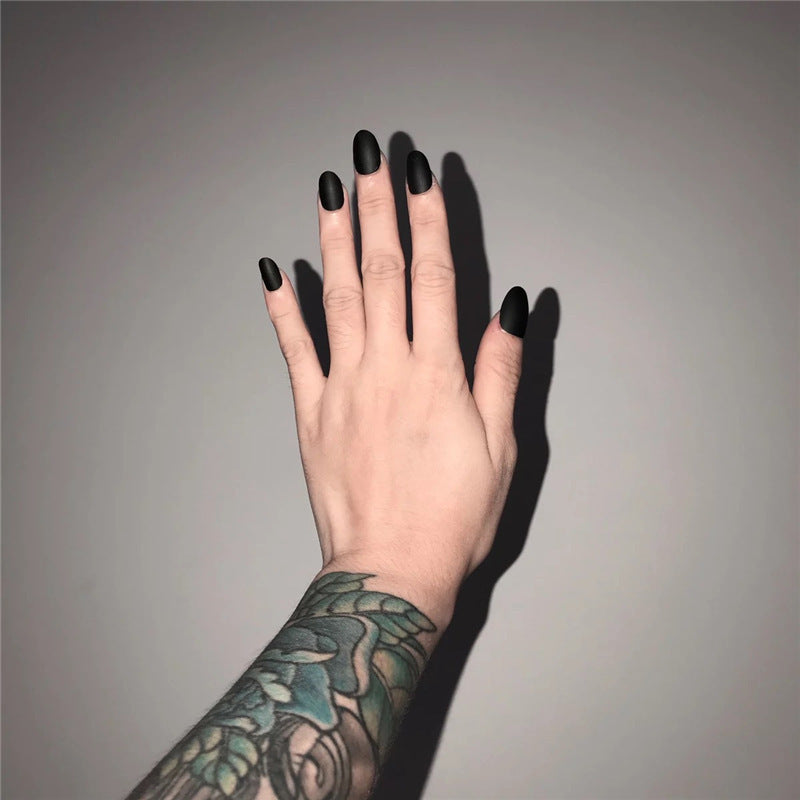 Mystic Midnight Matte Medium Oval Black Press On Nail Set with Velvet Touch