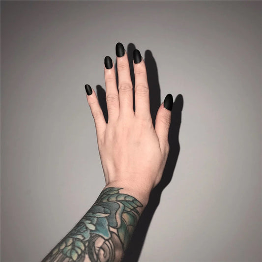 Mystic Midnight Matte Medium Oval Black Press On Nail Set with Velvet Touch