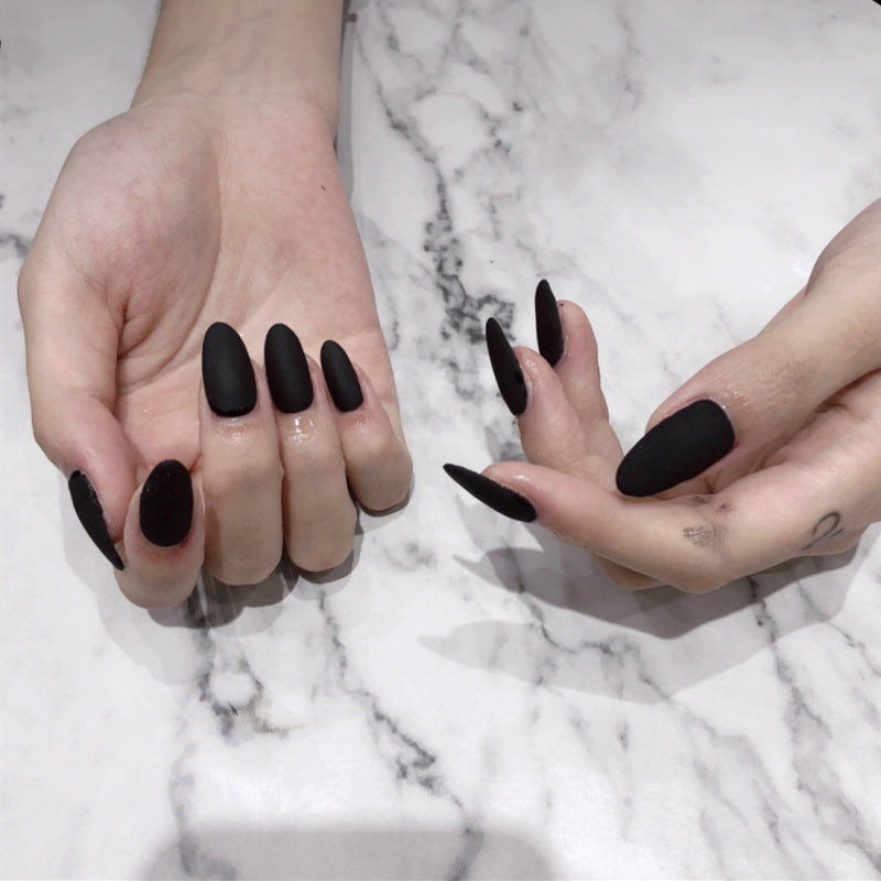 Midnight Elegance Extra-Medium Oval Matte Black Press On Nail Set with Velvet Touch Finish