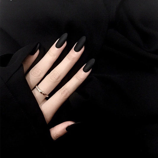 Mystical Elegance Long Almond Black Matte Press On Nail Set with a Luxurious Feel