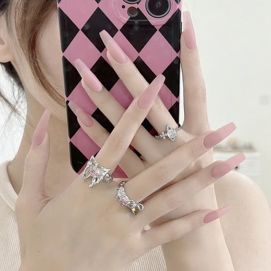 Chic Blush Long Coffin Press On Nail Set in Pink Featuring Matte Finish for Elegant Style