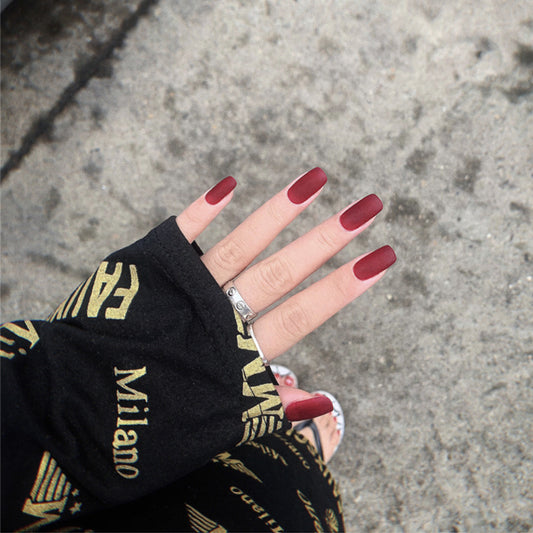 Elegant Evening Matte Burgundy Medium Length Square Shape Press On Nail Set with Ultra Comfort Adhesive Technology