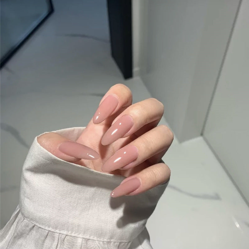Elegant Evening Long Almond Blush Pink Press On Nails with Glossy Finish
