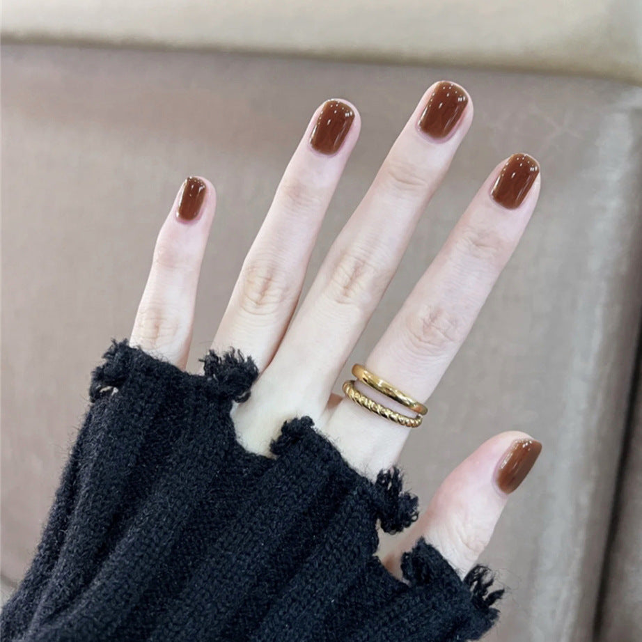 Elegant Autumn Espresso Medium Square Glossy Finish Press On Nail Set Perfect for Everyday Glam