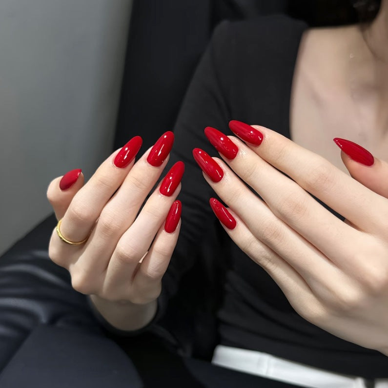 Glamorous Goddess Long Oval Red Press on Nail Set with High Gloss Finish