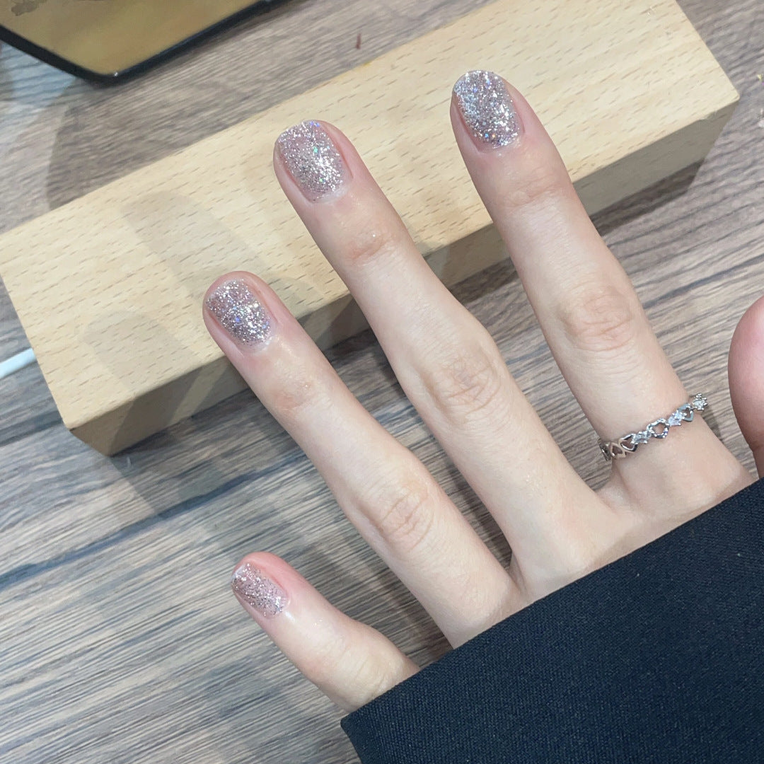 Sparkling Night Dream Short Square Glitter Press on Nail Set Shimmering Silver Finish