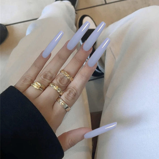 Elegant Lavender Serenity Long Coffin Press On Nail Set with Dual-Toned Matte and Glossy Finish