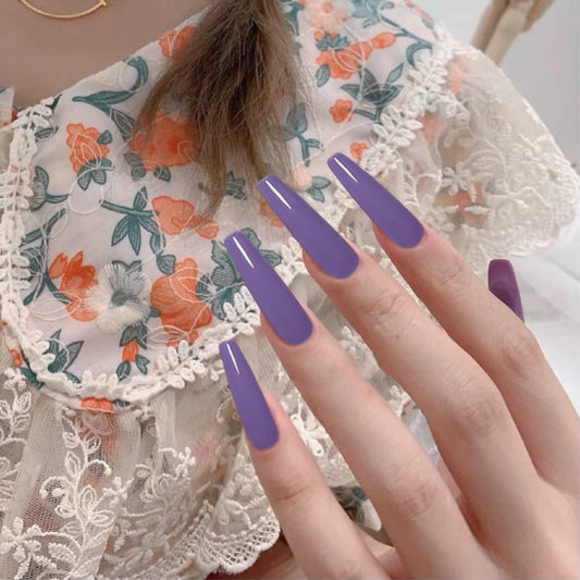 Elegant Lavender Garden Long Coffin Matte Purple Press On Nails with Easy Application