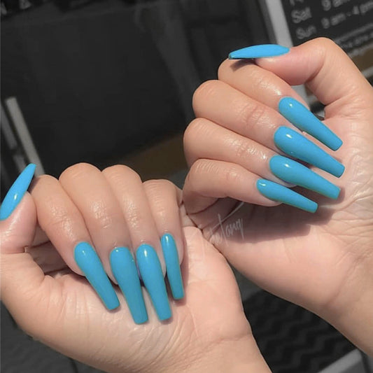 Ocean Escape Extra Long Coffin Sky Blue Press On Nail Set with Glossy Finish