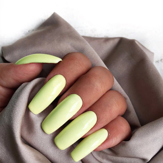 Spring Glow Long Square Light Green Press On Nail Set with Glossy Finish