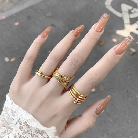 Elegant Autumn Charm Long Square Beige Press On Nail Set with Glossy Finish