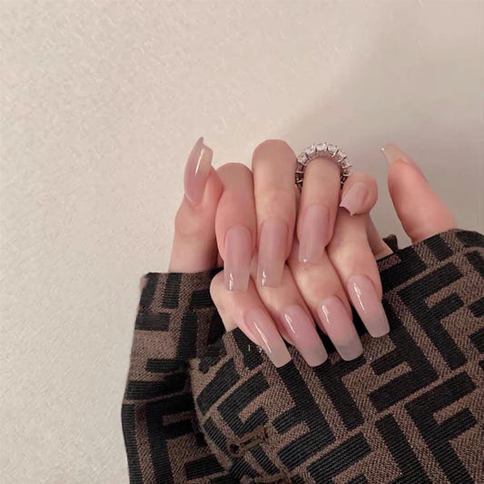 Elegant Affair Long Square Beige Press On Nail Set with High Gloss Finish