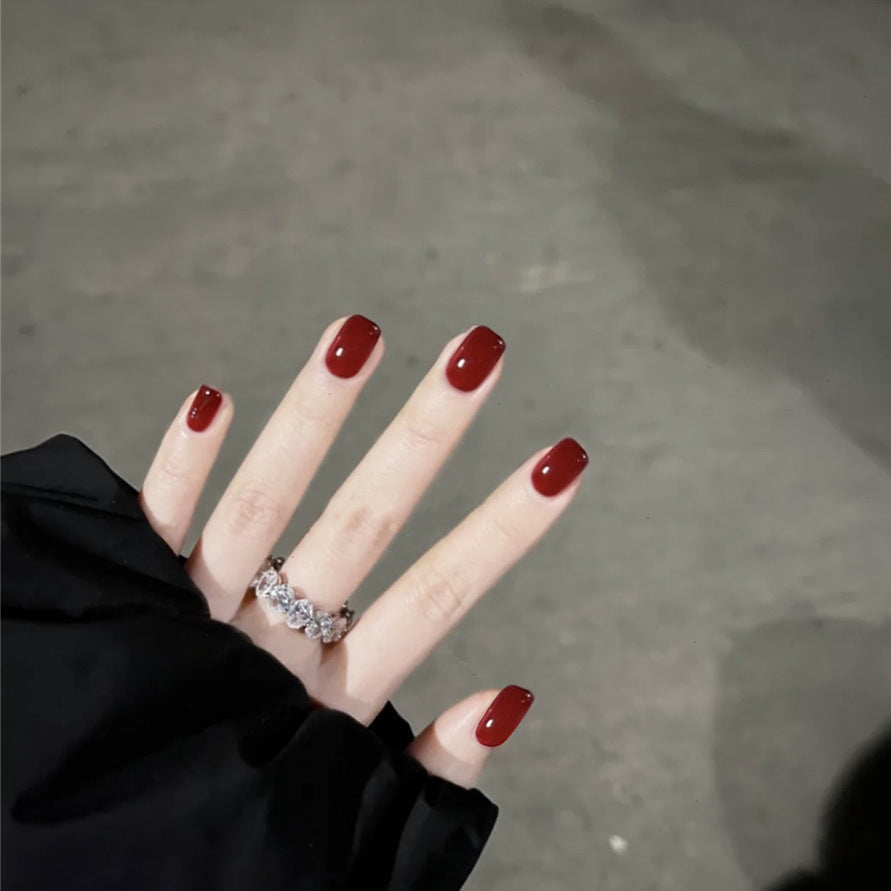 Elegant Evening Medium Square Burgundy Press-on Nails with Glossy Finish