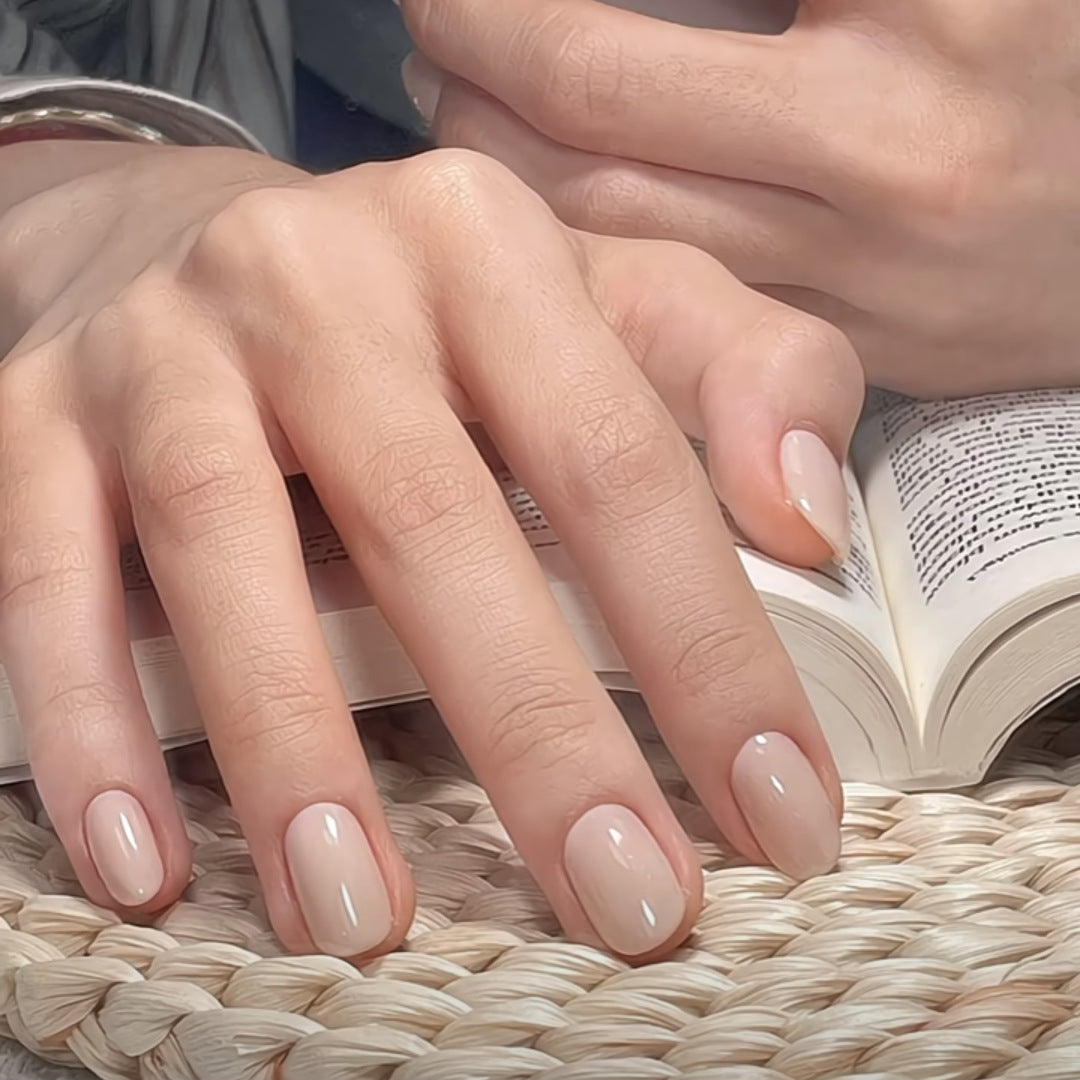 Chic Elegant Affair Medium Squoval Beige Press On Nail Set with Glossy Finish