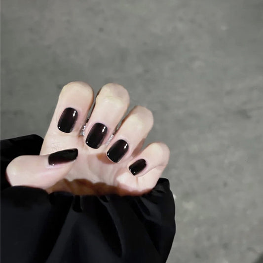 Mystique Midnight Glamour Short Square Black Press On Nails with High-Gloss Finish Set